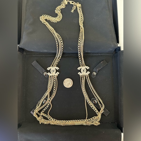 Chanel CC Strass Multistrand Double Loop Necklace in Gold - Picture 9 of 14